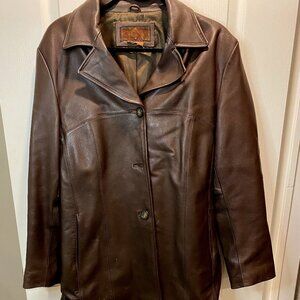 Siena Womens 100% Brown Leather Jacket coat buttons L-XL